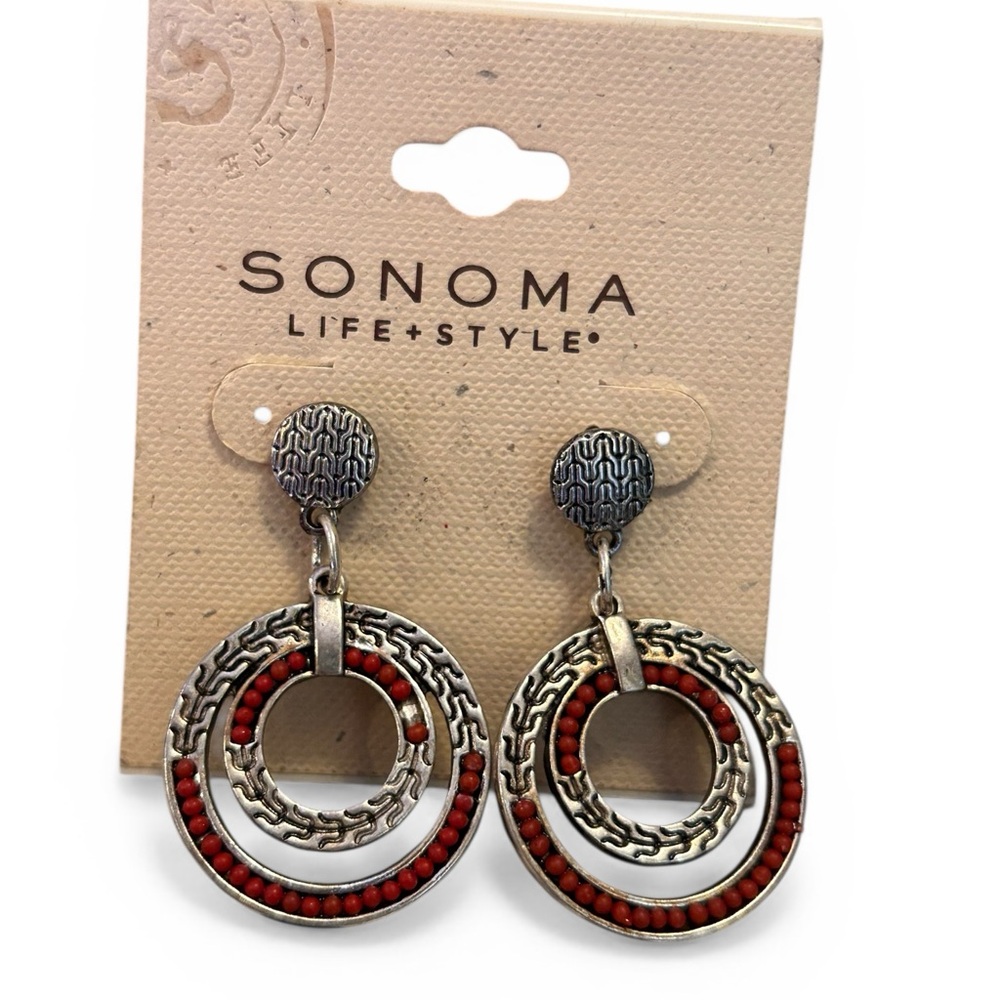 Sonoma Red and Silver Hoop Earrings